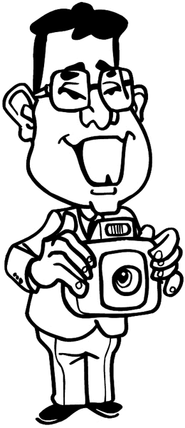 Oriental man with camera vinyl sticker. Customize on line. Photos and Films 073-0140